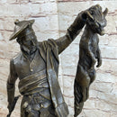 Scottish Hunter w/ Dog Bronze Statue Sculpture Figure Marble Base Signed Original 22" x 11.5"