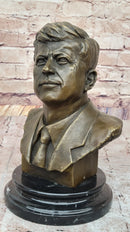 JFK John F. Kennedy Bronze Metal Bust Sculpture Statue on Marble Base Signed Original 10" x 7"