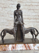 Lady with 2 Borzoi Dogs Chiparus Art Deco Bronze Statue Sculpture 18" x 6"