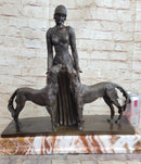 Lady with 2 Borzoi Dogs Chiparus Art Deco Bronze Statue Sculpture 18" x 6"