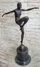 Art Deco Flapper Dancer Girl Bronze Statue Sculpture Decor by Demetre Chiparus on Marble Base
