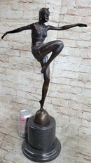 Art Deco Flapper Dancer Girl Bronze Statue Sculpture Decor by Demetre Chiparus on Marble Base