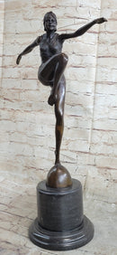Art Deco Flapper Dancer Girl Bronze Statue Sculpture Decor by Demetre Chiparus on Marble Base