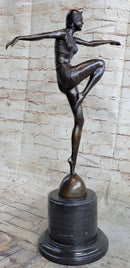 Art Deco Flapper Dancer Girl Bronze Statue Sculpture Decor by Demetre Chiparus on Marble Base