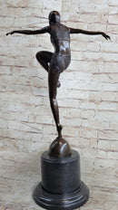 Art Deco Flapper Dancer Girl Bronze Statue Sculpture Decor by Demetre Chiparus on Marble Base