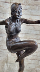 Art Deco Flapper Dancer Girl Bronze Statue Sculpture Decor by Demetre Chiparus on Marble Base