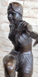 Art Deco Flapper Dancer Girl Bronze Statue Sculpture Decor by Demetre Chiparus on Marble Base