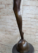 Art Deco Flapper Dancer Girl Bronze Statue Sculpture Decor by Demetre Chiparus on Marble Base