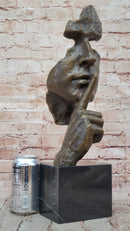 Hush Surreal Bronze Face Sculpture Salvador Dali – Shhh Gesture on Marble Base
