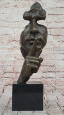 Hush Surreal Bronze Face Sculpture Salvador Dali – Shhh Gesture on Marble Base