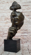 Hush Surreal Bronze Face Sculpture Salvador Dali – Shhh Gesture on Marble Base