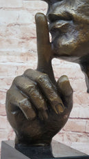 Hush Surreal Bronze Face Sculpture Salvador Dali – Shhh Gesture on Marble Base