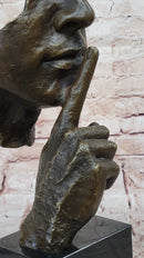 Hush Surreal Bronze Face Sculpture Salvador Dali – Shhh Gesture on Marble Base