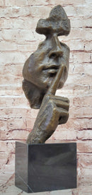 Hush Surreal Bronze Face Sculpture Salvador Dali – Shhh Gesture on Marble Base