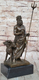 Hades Pluto & Cerberus 3 Headed Dog Bronze Metal Statue Sculpture Greek Mythology