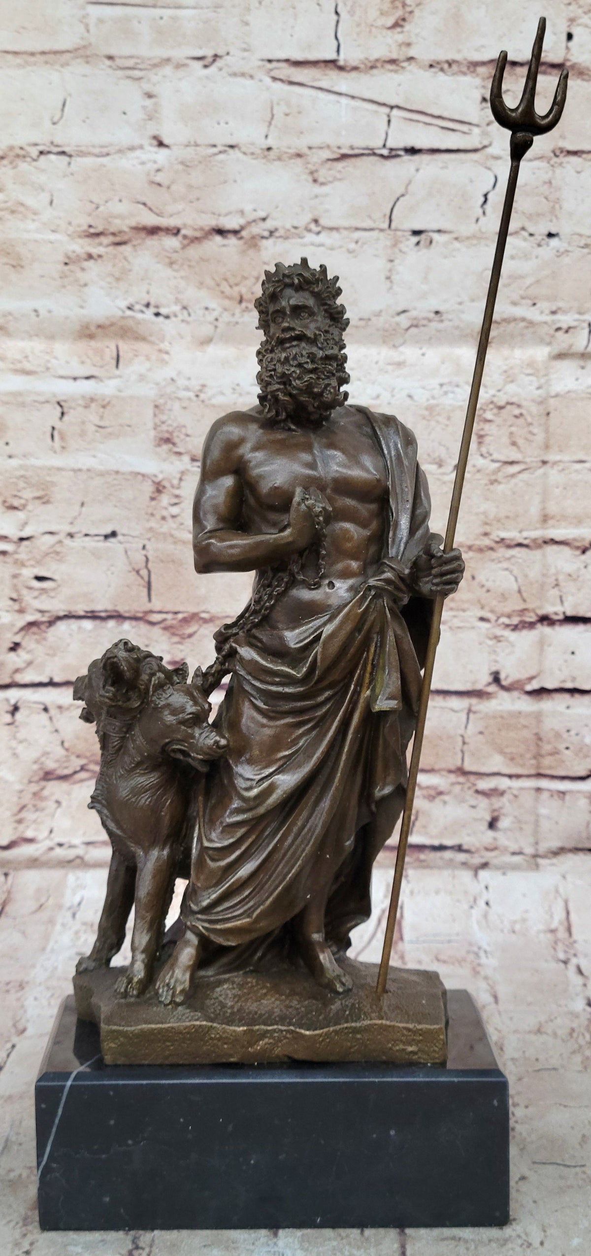 Hades Pluto & Cerberus 3 Headed Dog Bronze Metal Statue Sculpture Gree