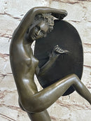 Nude Lady Justice w/ Sword & Shield Standing on Lion Pelt Bronze Statue Sculpture 15" x 7.5"