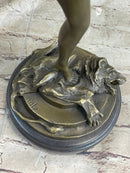 Nude Lady Justice w/ Sword & Shield Standing on Lion Pelt Bronze Statue Sculpture 15" x 7.5"