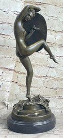 Nude Lady Justice w/ Sword & Shield Standing on Lion Pelt Bronze Statue Sculpture 15" x 7.5"