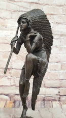 Native American Indian Woman Tribal Medicine Dance Shaman Bronze Sculpture Decor