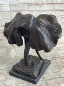 Elephant Head Bronze Metal Bust Statue Sculpture Figure Decor Signed Original Art Marble Base