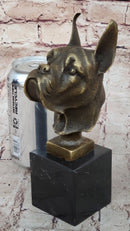 Boxer Dog Breed Bronze Metal Bust Sculpture Statue Signed Original Art on Marble Base