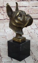 Boxer Dog Breed Bronze Metal Bust Sculpture Statue Signed Original Art on Marble Base