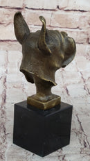 Boxer Dog Breed Bronze Metal Bust Sculpture Statue Signed Original Art on Marble Base