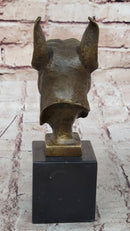 Boxer Dog Breed Bronze Metal Bust Sculpture Statue Signed Original Art on Marble Base