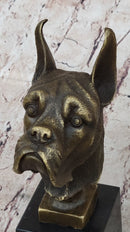 Boxer Dog Breed Bronze Metal Bust Sculpture Statue Signed Original Art on Marble Base