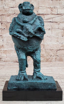 Hand Made Picasso Baboon Monkey Animal Holding Her Baby Genuine Bronze Statue
