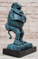 Hand Made Picasso Baboon Monkey Animal Holding Her Baby Genuine Bronze Statue