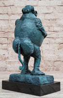 Hand Made Picasso Baboon Monkey Animal Holding Her Baby Genuine Bronze Statue