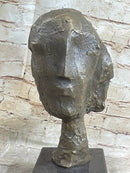 Head of a Woman by Alberto Giacometti Bronze Sculpture Statue on Marble Base