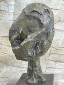 Head of a Woman by Alberto Giacometti Bronze Sculpture Statue on Marble Base