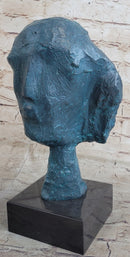 A Line Through Time Abstract Modern Artwork Female Bust Green Patina Bronze Statue