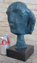 A Line Through Time Abstract Modern Artwork Female Bust Green Patina Bronze Statue