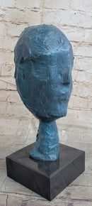 A Line Through Time Abstract Modern Artwork Female Bust Green Patina Bronze Statue