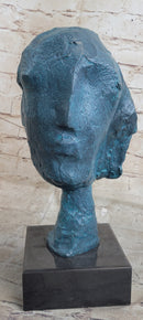 A Line Through Time Abstract Modern Artwork Female Bust Green Patina Bronze Statue