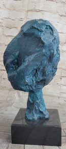 A Line Through Time Abstract Modern Artwork Female Bust Green Patina Bronze Statue
