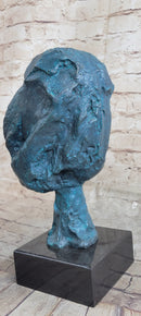 A Line Through Time Abstract Modern Artwork Female Bust Green Patina Bronze Statue