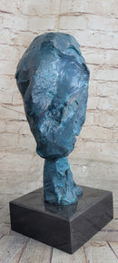 A Line Through Time Abstract Modern Artwork Female Bust Green Patina Bronze Statue