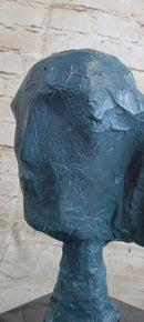 A Line Through Time Abstract Modern Artwork Female Bust Green Patina Bronze Statue