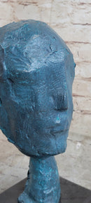A Line Through Time Abstract Modern Artwork Female Bust Green Patina Bronze Statue