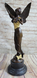 Sexy Winged Angel Fairy Girl w/ Gold Accent Bronze Statue Sculpture Figure