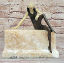 Art Deco Fashion Model Flapper Girl Bronze Figurine Statue Sculpture Marble Base
