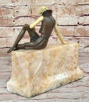 Art Deco Fashion Model Flapper Girl Bronze Figurine Statue Sculpture Marble Base