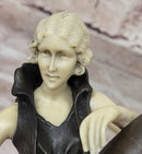 Art Deco Fashion Model Flapper Girl Bronze Figurine Statue Sculpture Marble Base