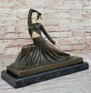 Demetre Chiparus Art Deco Bronze Dancer Girl Graceful Pose on Marble Base