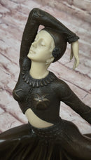 Demetre Chiparus Art Deco Bronze Dancer Girl Graceful Pose on Marble Base